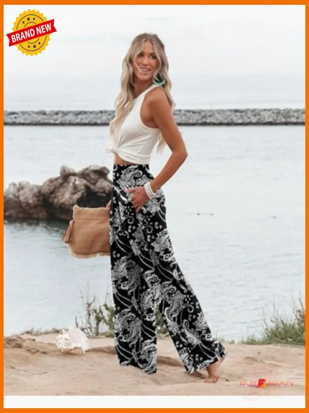 Womens High Waisted Wide Leg Palazzo Pants with Pockets Lounge